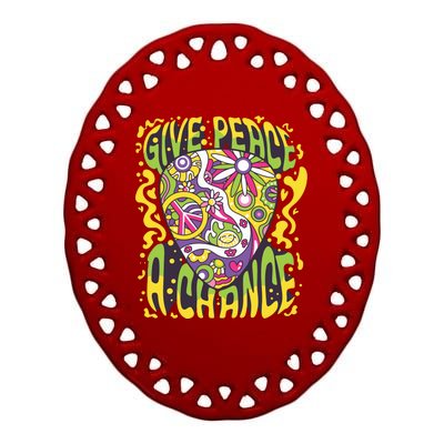 Give Peace A Chance Hippie Guitar Pick Ceramic Oval Ornament