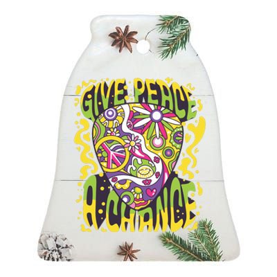 Give Peace A Chance Hippie Guitar Pick Ceramic Bell Ornament