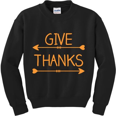 Give Thanks Arrows Heart Thanksgiving Kids Sweatshirt
