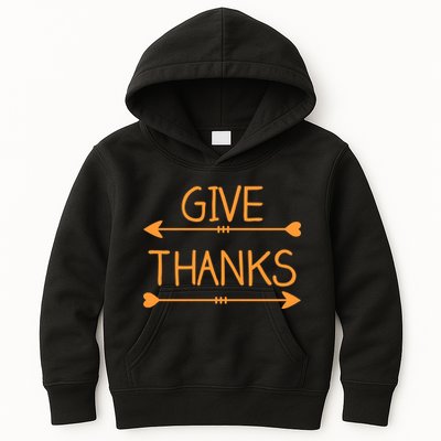 Give Thanks Arrows Heart Thanksgiving Kids Hoodie