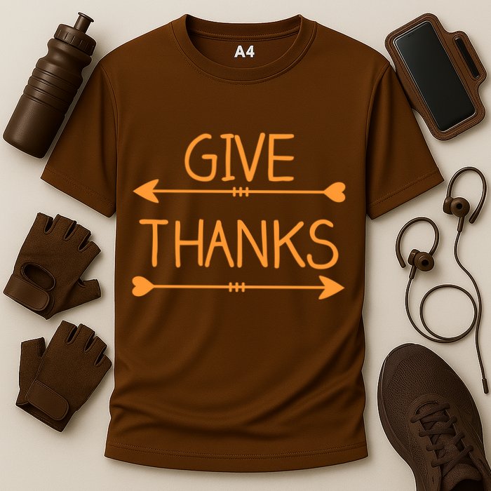 Give Thanks Arrows Heart Thanksgiving Cooling Performance Crew T-Shirt