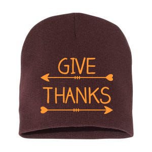 Give Thanks Arrows Heart Thanksgiving Short Acrylic Beanie