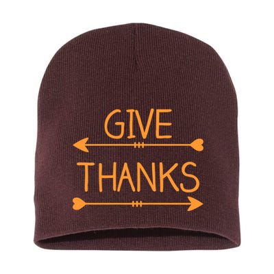 Give Thanks Arrows Heart Thanksgiving Short Acrylic Beanie