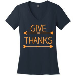 Give Thanks Arrows Heart Thanksgiving Women's V-Neck T-Shirt