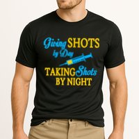 Givings Shots By Day and Taking Shots By Night Nurse Cooling Performance Crew T-Shirt