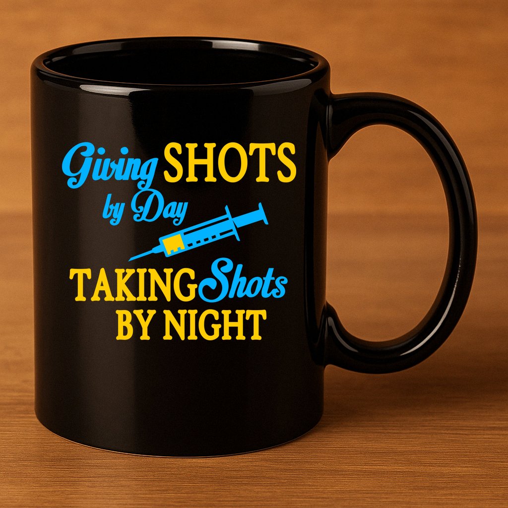 Givings Shots By Day and Taking Shots By Night Nurse 11oz C Handle Ceramic Mug