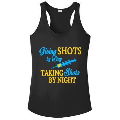 Givings Shots By Day and Taking Shots By Night Nurse Ladies PosiCharge Competitor Racerback Tank
