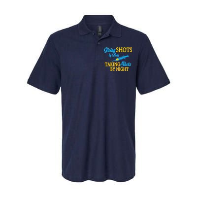 Givings Shots By Day and Taking Shots By Night Nurse Softstyle Adult Sport Polo