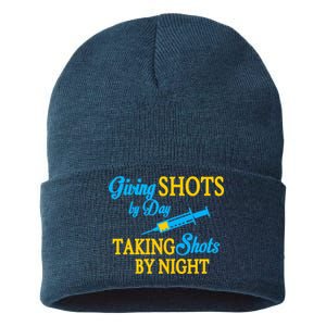 Givings Shots By Day and Taking Shots By Night Nurse Sustainable Knit Beanie