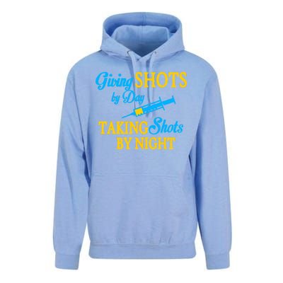 Givings Shots By Day and Taking Shots By Night Nurse Unisex Surf Hoodie