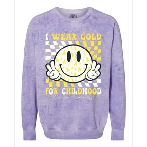 Groovy I Wear Gold For Childhood Cancer Awareness Ribbon Colorblast Crewneck Sweatshirt