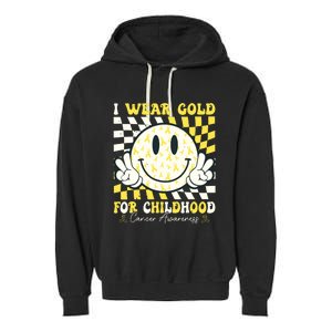 Groovy I Wear Gold For Childhood Cancer Awareness Ribbon Garment-Dyed Fleece Hoodie