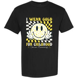 Groovy I Wear Gold For Childhood Cancer Awareness Ribbon Garment-Dyed Heavyweight T-Shirt