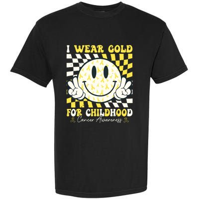 Groovy I Wear Gold For Childhood Cancer Awareness Ribbon Garment-Dyed Heavyweight T-Shirt