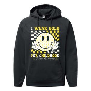 Groovy I Wear Gold For Childhood Cancer Awareness Ribbon Performance Fleece Hoodie