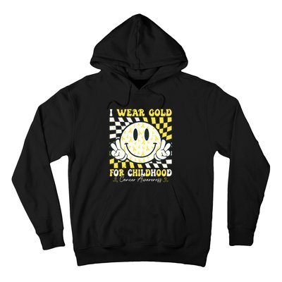 Groovy I Wear Gold For Childhood Cancer Awareness Ribbon Hoodie