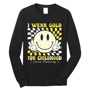 Groovy I Wear Gold For Childhood Cancer Awareness Ribbon Long Sleeve Shirt