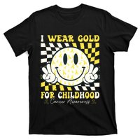 Groovy I Wear Gold For Childhood Cancer Awareness Ribbon T-Shirt