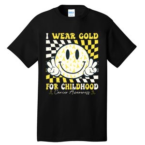 Groovy I Wear Gold For Childhood Cancer Awareness Ribbon Tall T-Shirt