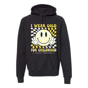 Groovy I Wear Gold For Childhood Cancer Awareness Ribbon Premium Hoodie