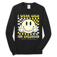 Groovy I Wear Gold For Childhood Cancer Awareness Ribbon Tall Long Sleeve T-Shirt