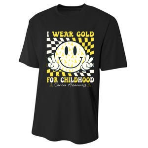 Groovy I Wear Gold For Childhood Cancer Awareness Ribbon Performance Sprint T-Shirt