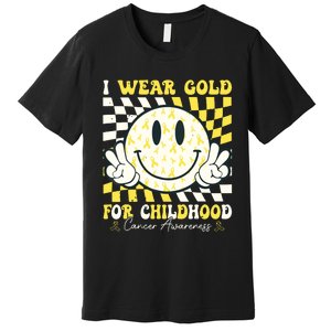 Groovy I Wear Gold For Childhood Cancer Awareness Ribbon Premium T-Shirt