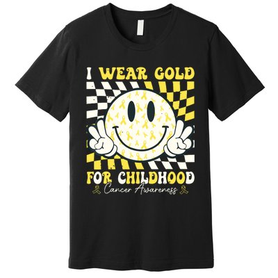 Groovy I Wear Gold For Childhood Cancer Awareness Ribbon Premium T-Shirt