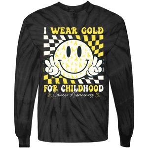 Groovy I Wear Gold For Childhood Cancer Awareness Ribbon Tie-Dye Long Sleeve Shirt