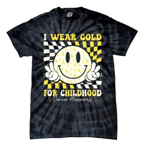 Groovy I Wear Gold For Childhood Cancer Awareness Ribbon Tie-Dye T-Shirt