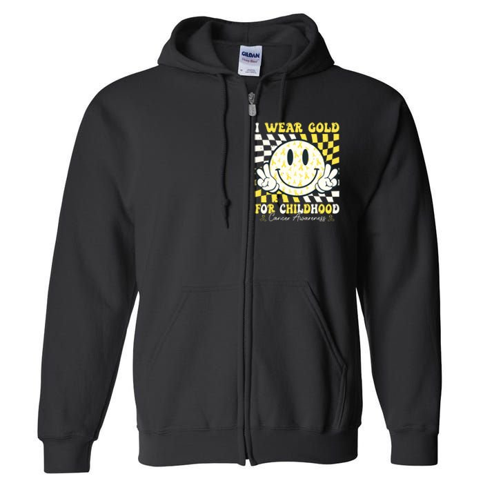 Groovy I Wear Gold For Childhood Cancer Awareness Ribbon Full Zip Hoodie