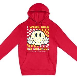 Groovy I Wear Gold For Childhood Cancer Awareness Ribbon Premium Pullover Hoodie