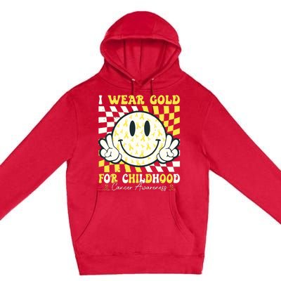 Groovy I Wear Gold For Childhood Cancer Awareness Ribbon Premium Pullover Hoodie