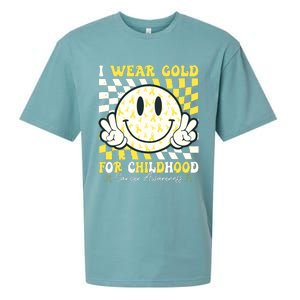 Groovy I Wear Gold For Childhood Cancer Awareness Ribbon Sueded Cloud Jersey T-Shirt