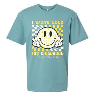 Groovy I Wear Gold For Childhood Cancer Awareness Ribbon Sueded Cloud Jersey T-Shirt