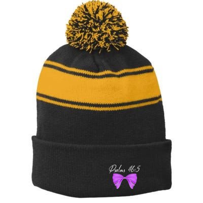 God Is Within Her She Will Not Fall Psalms 46:5 Front Back Stripe Pom Pom Beanie