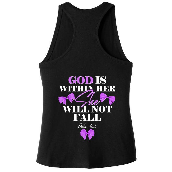 God Is Within Her She Will Not Fall Psalms 46:5 Front Back Ladies PosiCharge Tri-Blend Wicking Tank