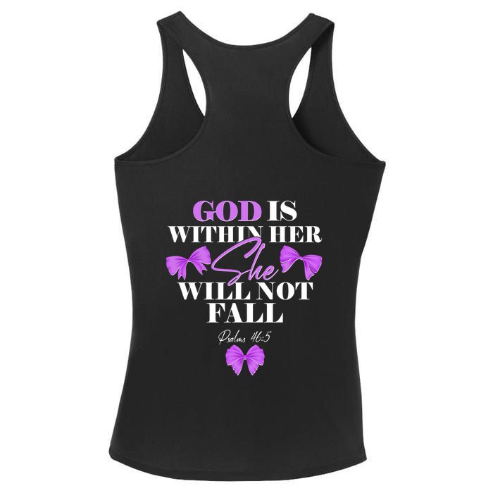 God Is Within Her She Will Not Fall Psalms 46:5 Front Back Ladies PosiCharge Competitor Racerback Tank