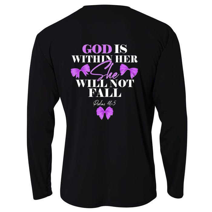 God Is Within Her She Will Not Fall Psalms 46:5 Front Back Cooling Performance Long Sleeve Crew