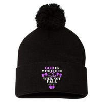 God Is Within Her She Will Not Fall Psalms 46:5 Front Back Pom Pom 12in Knit Beanie