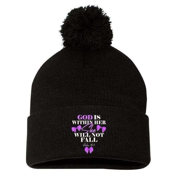 God Is Within Her She Will Not Fall Psalms 46:5 Front Back Pom Pom 12in Knit Beanie