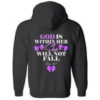 God Is Within Her She Will Not Fall Psalms 46:5 Front Back Full Zip Hoodie