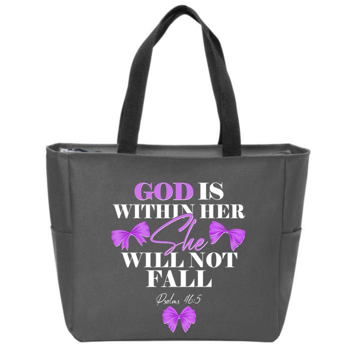 God Is Within Her She Will Not Fall Psalms 46:5 Front Back Zip Tote Bag