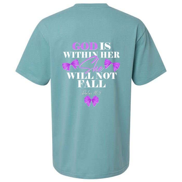 God Is Within Her She Will Not Fall Psalms 46:5 Front Back Sueded Cloud Jersey T-Shirt