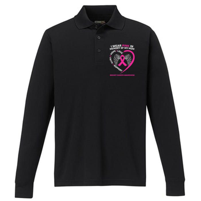 Gift I Wear Pink In Memory Of My Mom Breast Cancer Awareness Performance Long Sleeve Polo