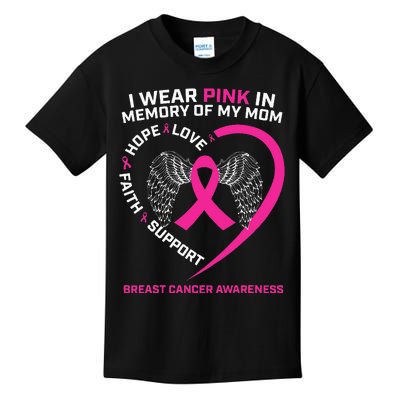 Gift I Wear Pink In Memory Of My Mom Breast Cancer Awareness Kids T-Shirt