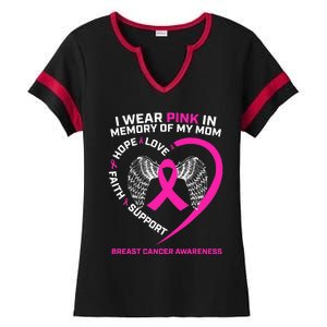 Gift I Wear Pink In Memory Of My Mom Breast Cancer Awareness Ladies Halftime Notch Neck Tee