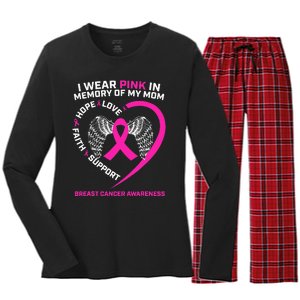 Gift I Wear Pink In Memory Of My Mom Breast Cancer Awareness Women's Long Sleeve Flannel Pajama Set 