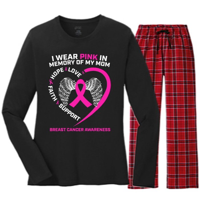 Gift I Wear Pink In Memory Of My Mom Breast Cancer Awareness Women's Long Sleeve Flannel Pajama Set 