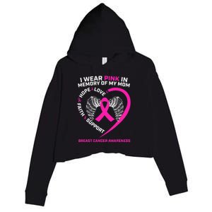 Gift I Wear Pink In Memory Of My Mom Breast Cancer Awareness Crop Fleece Hoodie